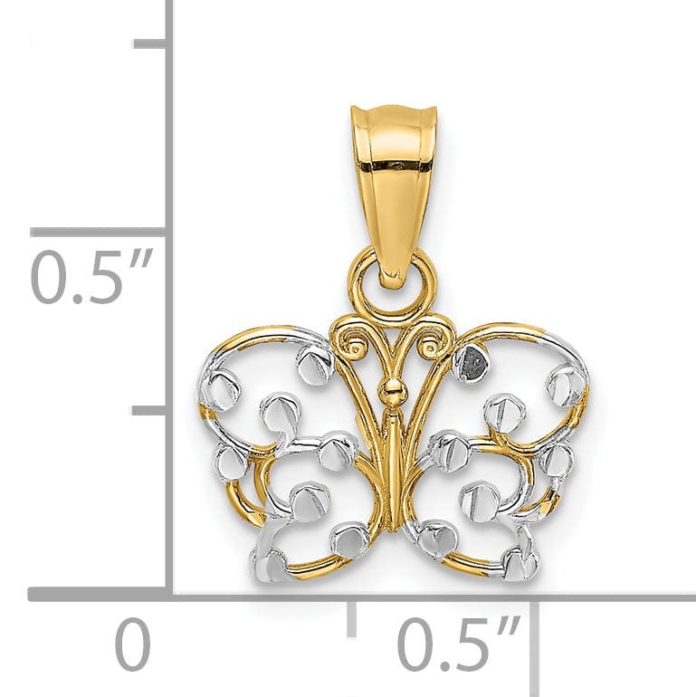 Lovely Rita's Pendants & Charms 14k Yellow, White Gold D.C Polished Finish Butterfly Pendant