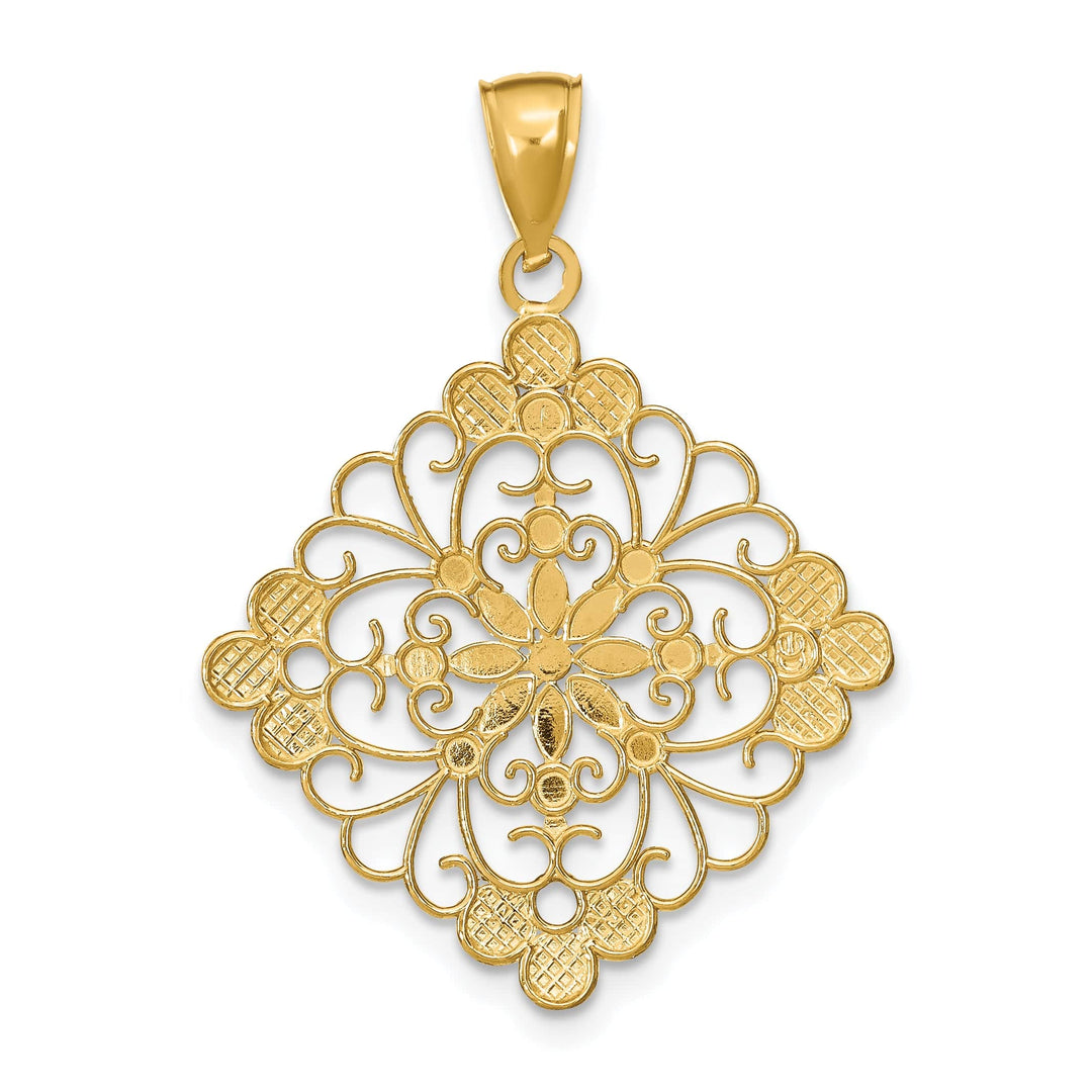 Lovely Rita's Pendants & Charms 14K Yellow, White Gold Diamond Cut Filigree Medallion Pendant