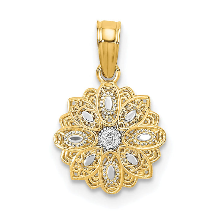 Lovely Rita's Pendants & Charms 14K Yellow, White Gold Diamond cut Mini Filigree Flower Pendant