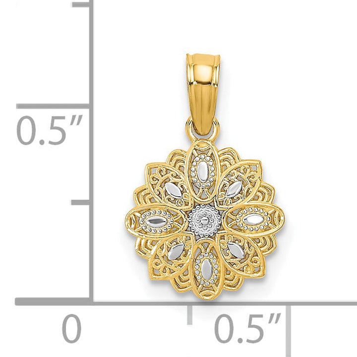 Lovely Rita's Pendants & Charms 14K Yellow, White Gold Diamond cut Mini Filigree Flower Pendant