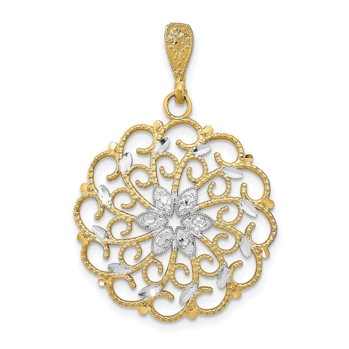 Lovely Rita's Pendants & Charms 14K Yellow White Gold Filigree Scalloped Wave Pendant