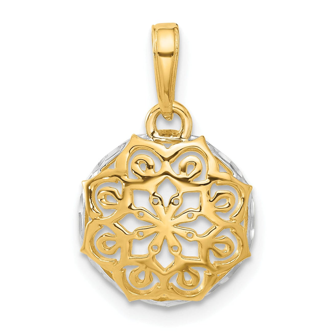 Lovely Rita's Pendants & Charms 14k Yellow, White Gold Floral Design Circle Filgree Pendant