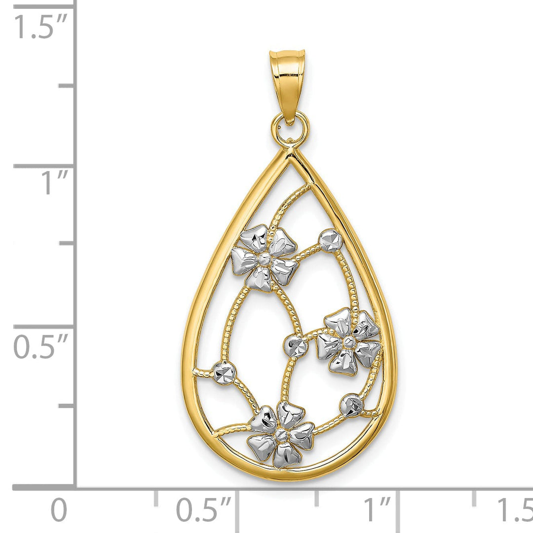 Lovely Rita's Pendants & Charms 14k Yellow, White Gold, Flowers In Teardrop Frame Pendant