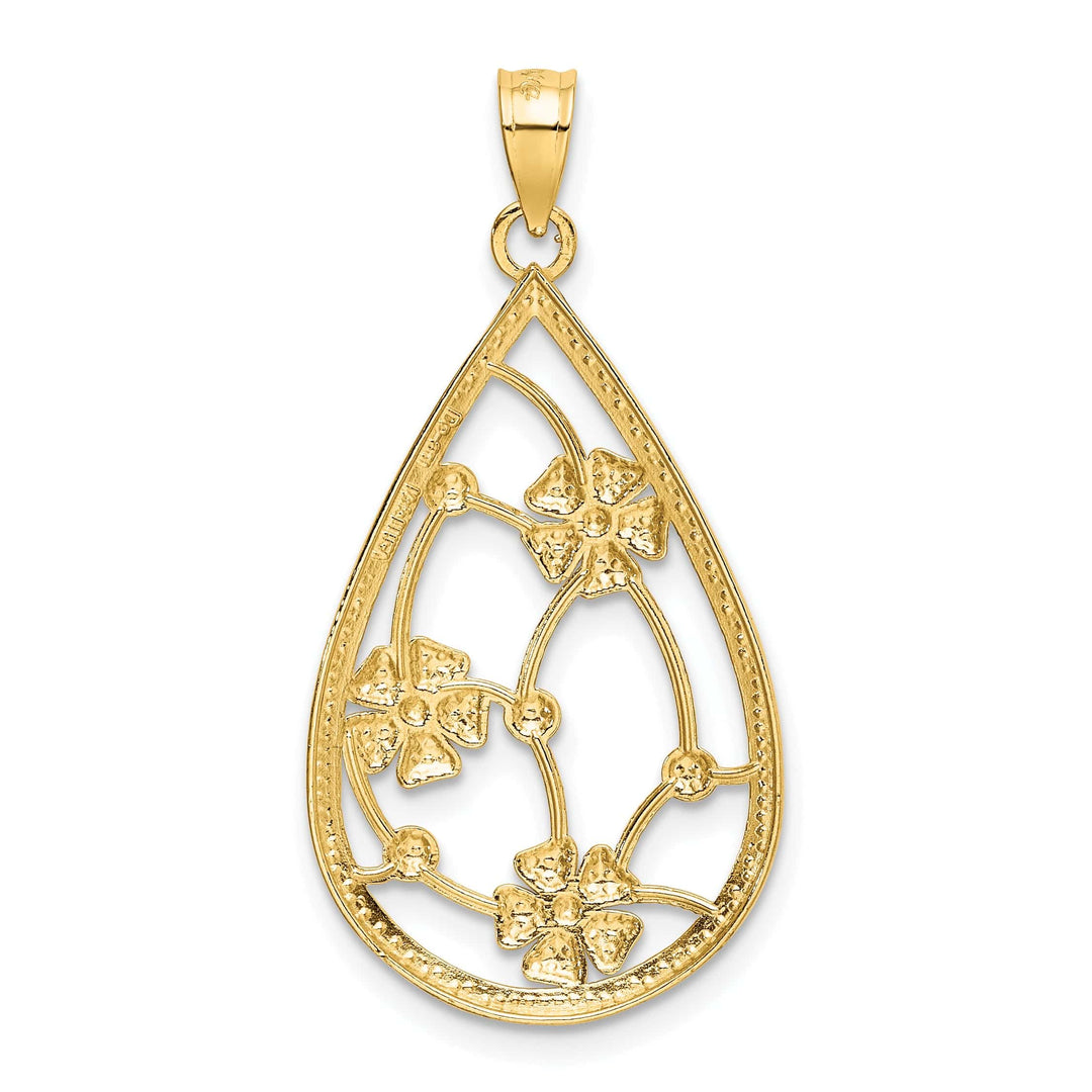 Lovely Rita's Pendants & Charms 14k Yellow, White Gold, Flowers In Teardrop Frame Pendant