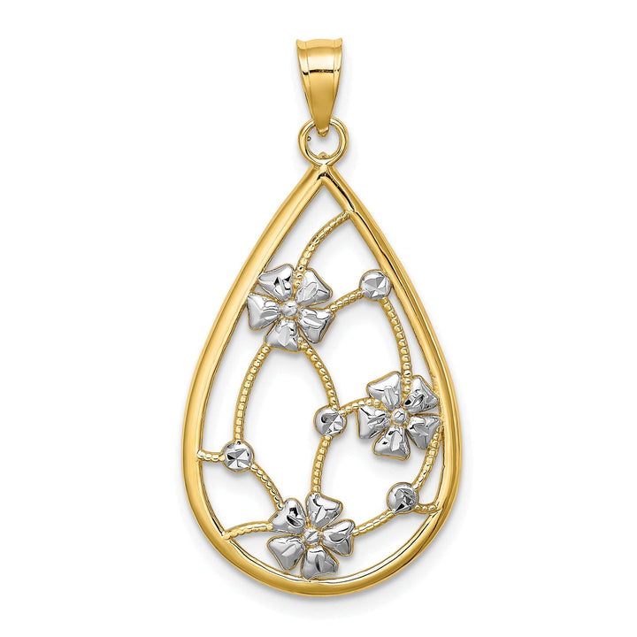 Lovely Rita's Pendants & Charms 14k Yellow, White Gold, Flowers In Teardrop Frame Pendant