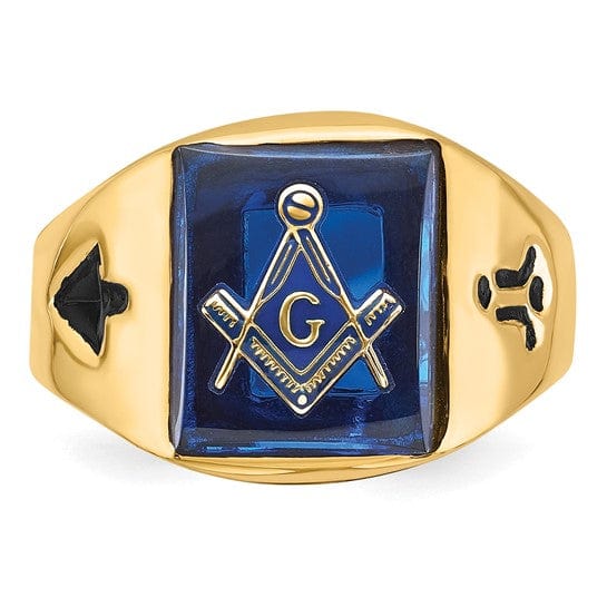 Lovely Rita's Pin 14k Yellow Gold Men's blue spinel Masonic Ring