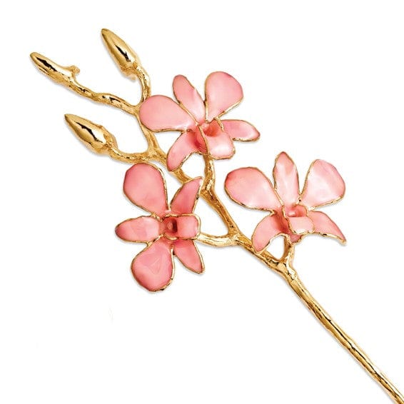 Lovely Rita's Pin 24k Gold Plated Trimmed Pink Orchid Stem