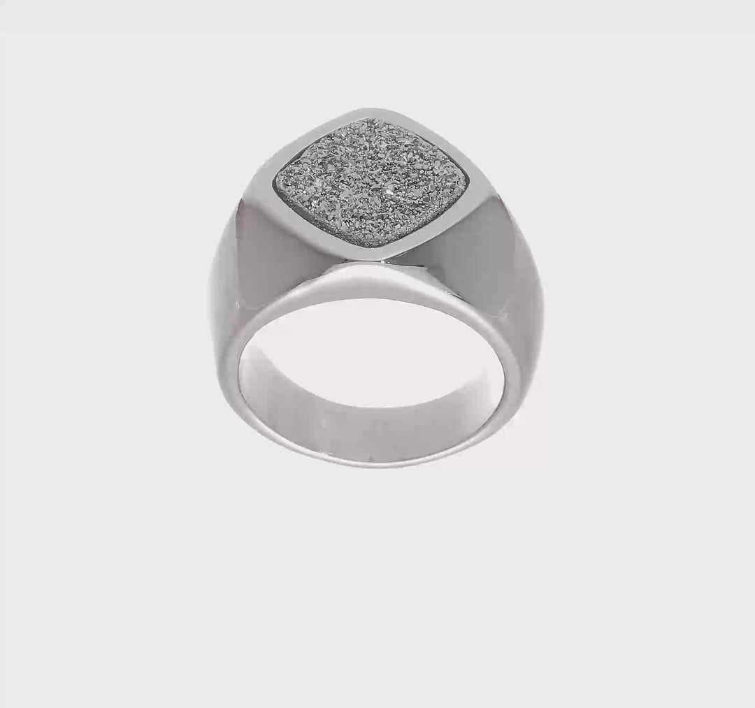 Stainless Steel Polished with Silver Druzy Ring, view 8 of 8