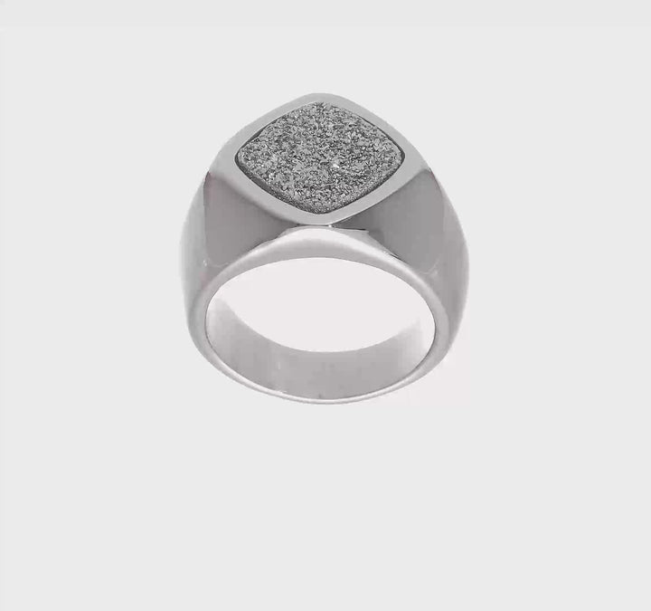 Stainless Steel Polished with Silver Druzy Ring, view 8 of 8