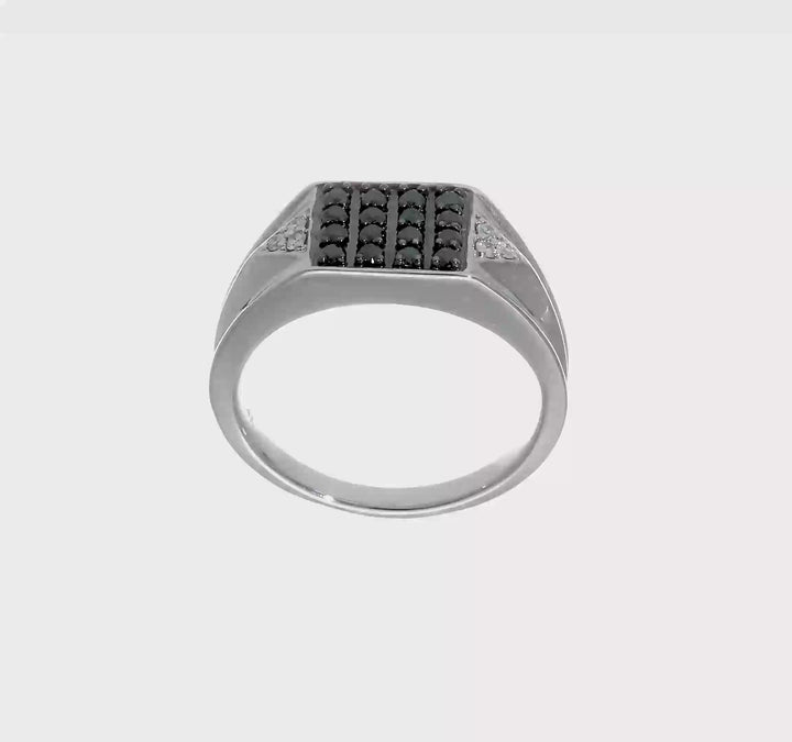 14k White Gold 3 mm 10 mm Top and White Diamond Square Men's Ring, view 7 of 7