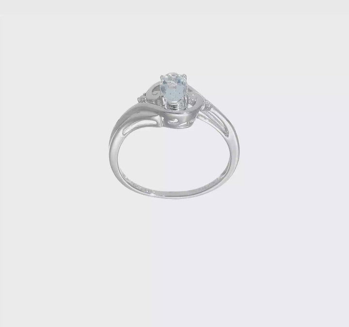 Sterling Silver Diamond & Aquamarine Ring, video