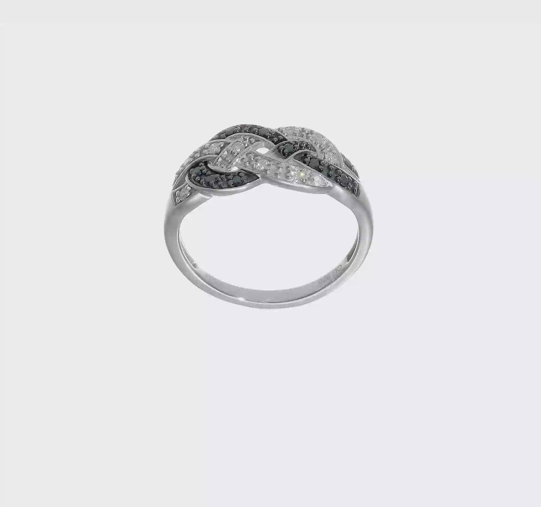 Sterling Silver White Night Black and White Diamond Intertwined Ring, video