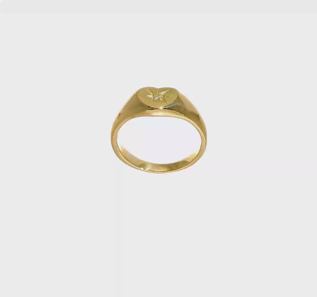 14k Yellow Gold Point AA Diamond 7.0x6.0mm Open Back Heart Signet Ring, view 8 of 8