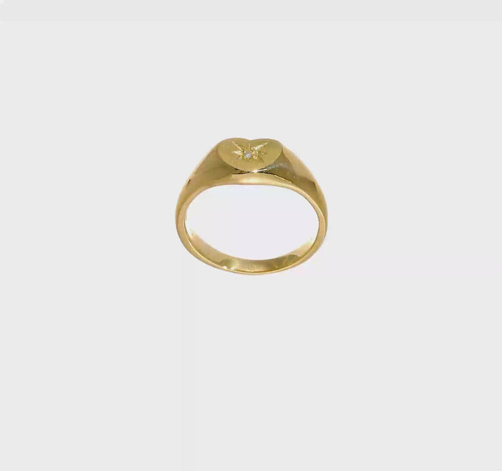 14k Yellow Gold Point AA Diamond 7.0x6.0mm Open Back Heart Signet Ring, view 8 of 8