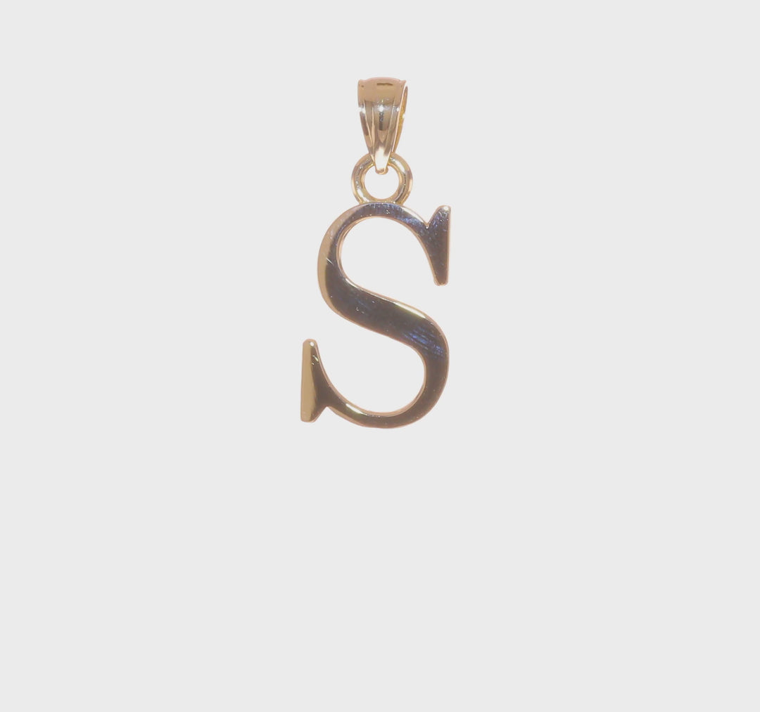 14K Yellow Gold Block Design Large Initial Letter S Charm Pendant