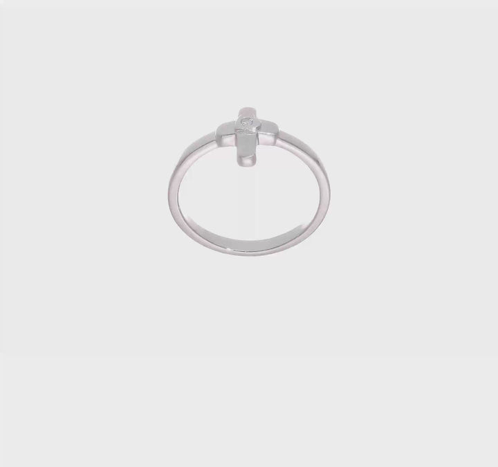 Sterling Silver Polished and Satin CZ Cross Ring, view 7 of 7