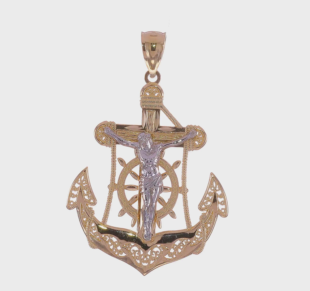 14k Two tone Gold Mariner's Cross Pendant