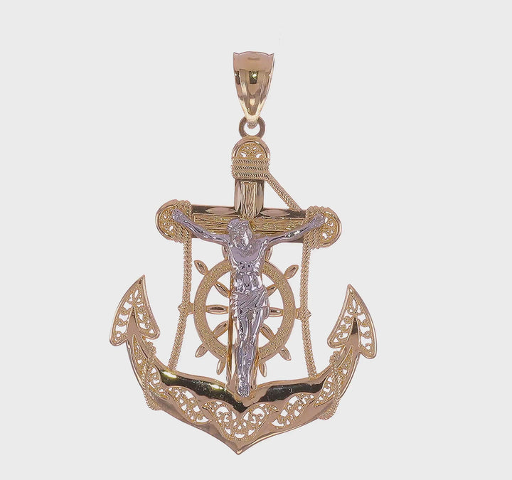 14k Two tone Gold Mariner's Cross Pendant