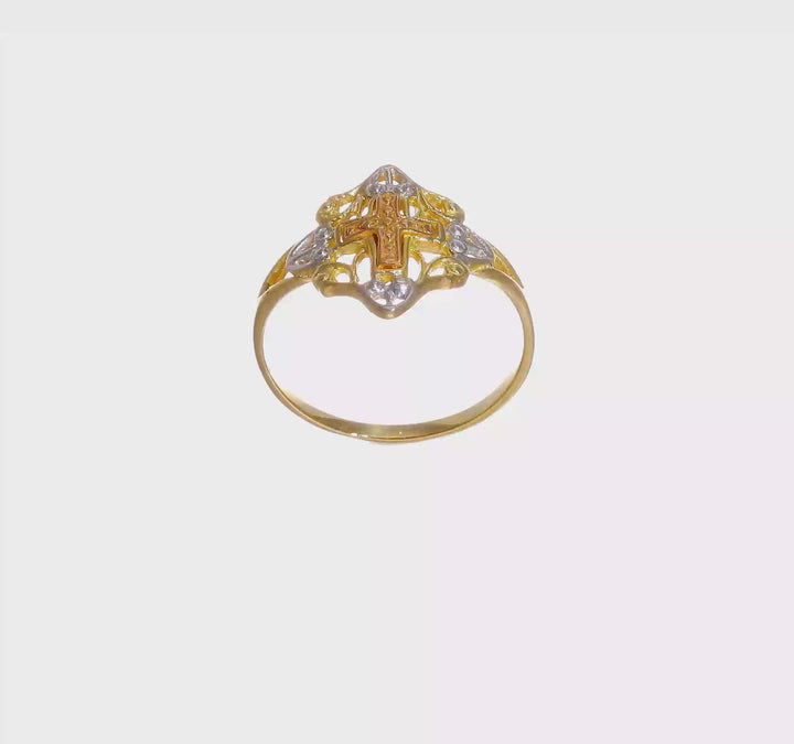 14k Two-Tone Gold 2 mm Cross Ring, view 7 of 7