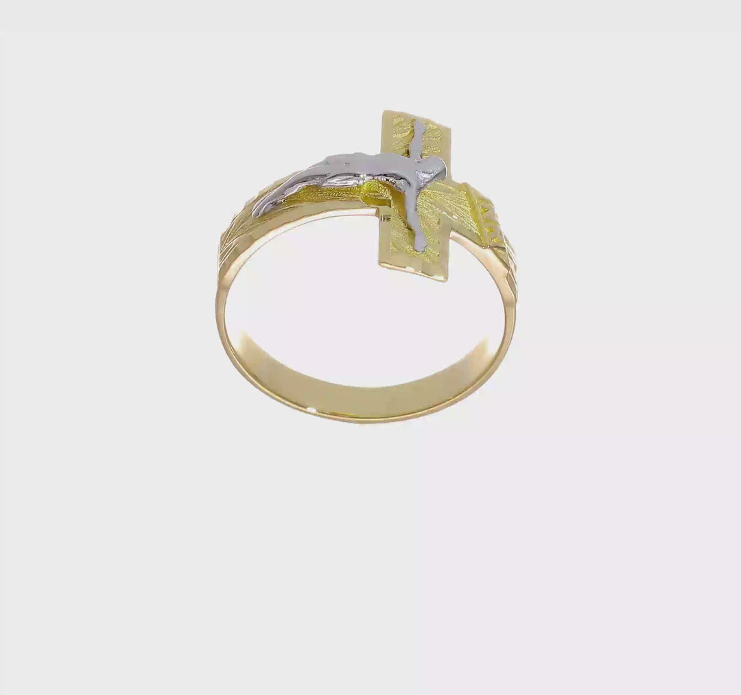 14k Two-Tone Gold Men's Polished and D.C. Crucifix Ring, view 7 of 7