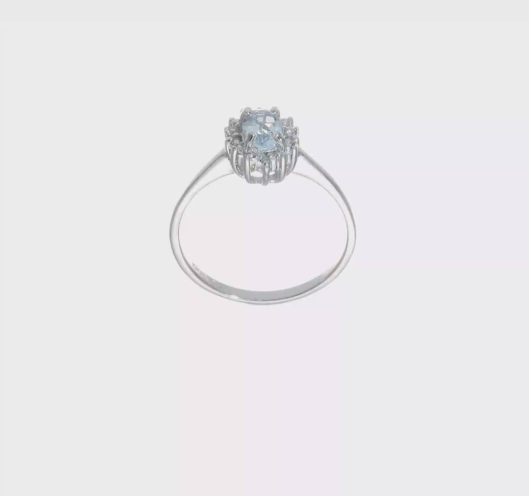 Sterling Silver Aquamarine Diamond Ring, video
