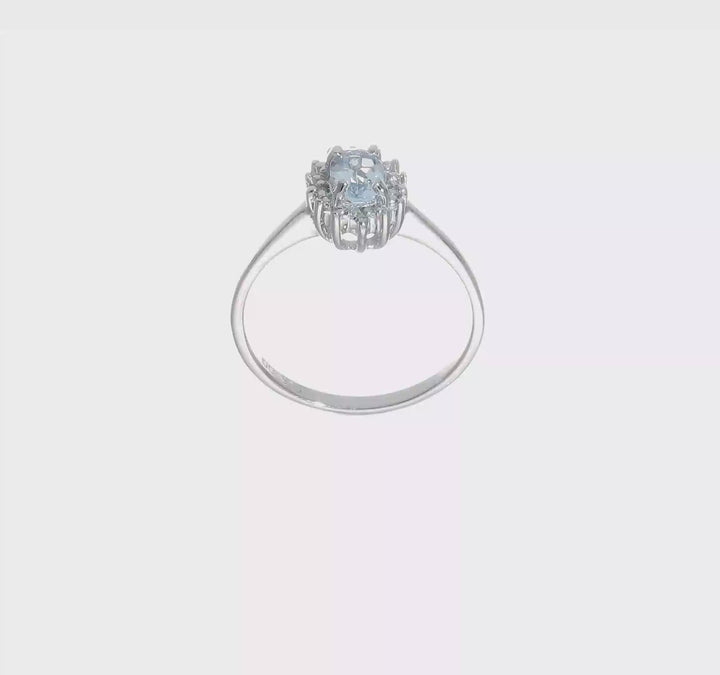 Sterling Silver Aquamarine Diamond Ring, video