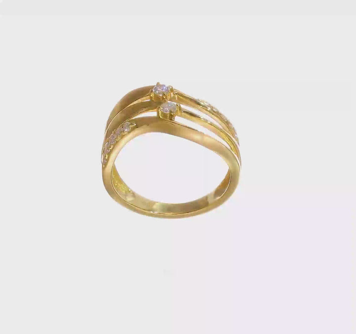 14k Yellow Gold 1/3 Carat Diamond 3-row Wavy Ring, video