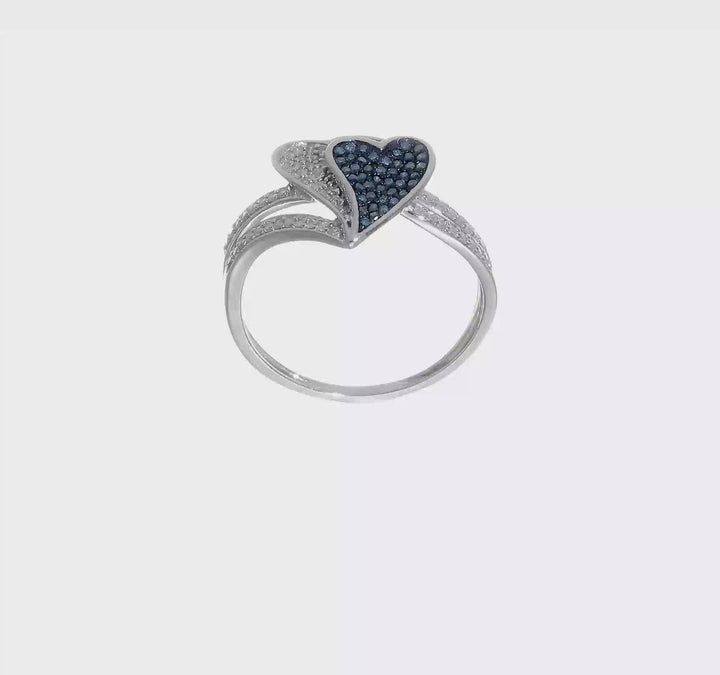 Sterling Silver White Night Blue and White Diamond Hearts Ring, view 8 of 8