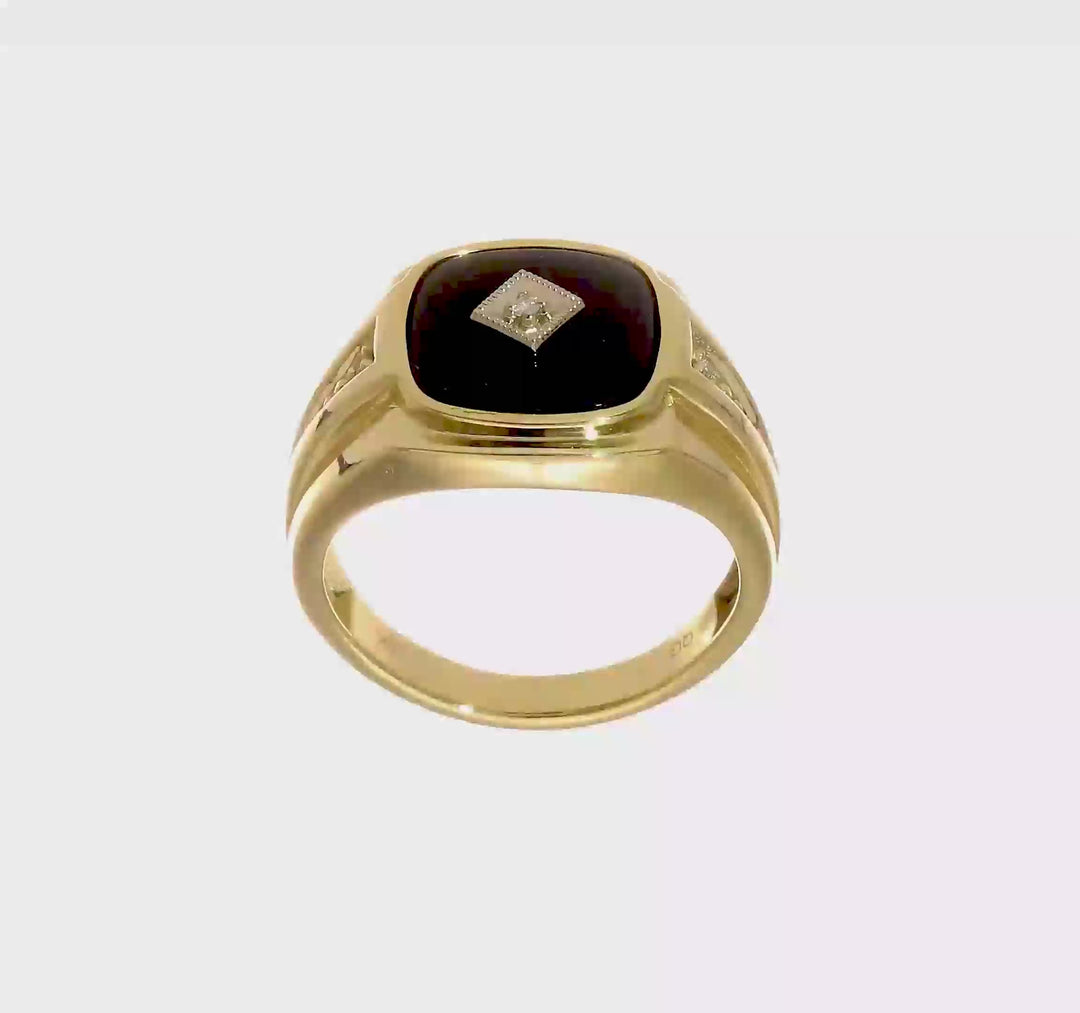 10k Yellow Gold IB Goodman Diamond and Onyx Men's Ring, view 8 of 8