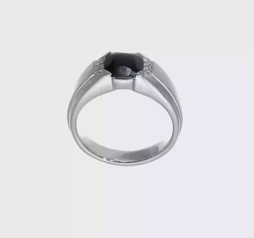 14k White Gold 4.3 mm IB Goodman 8 mm Cushion Onyx Diamond Men's Ring, view 7 of 7