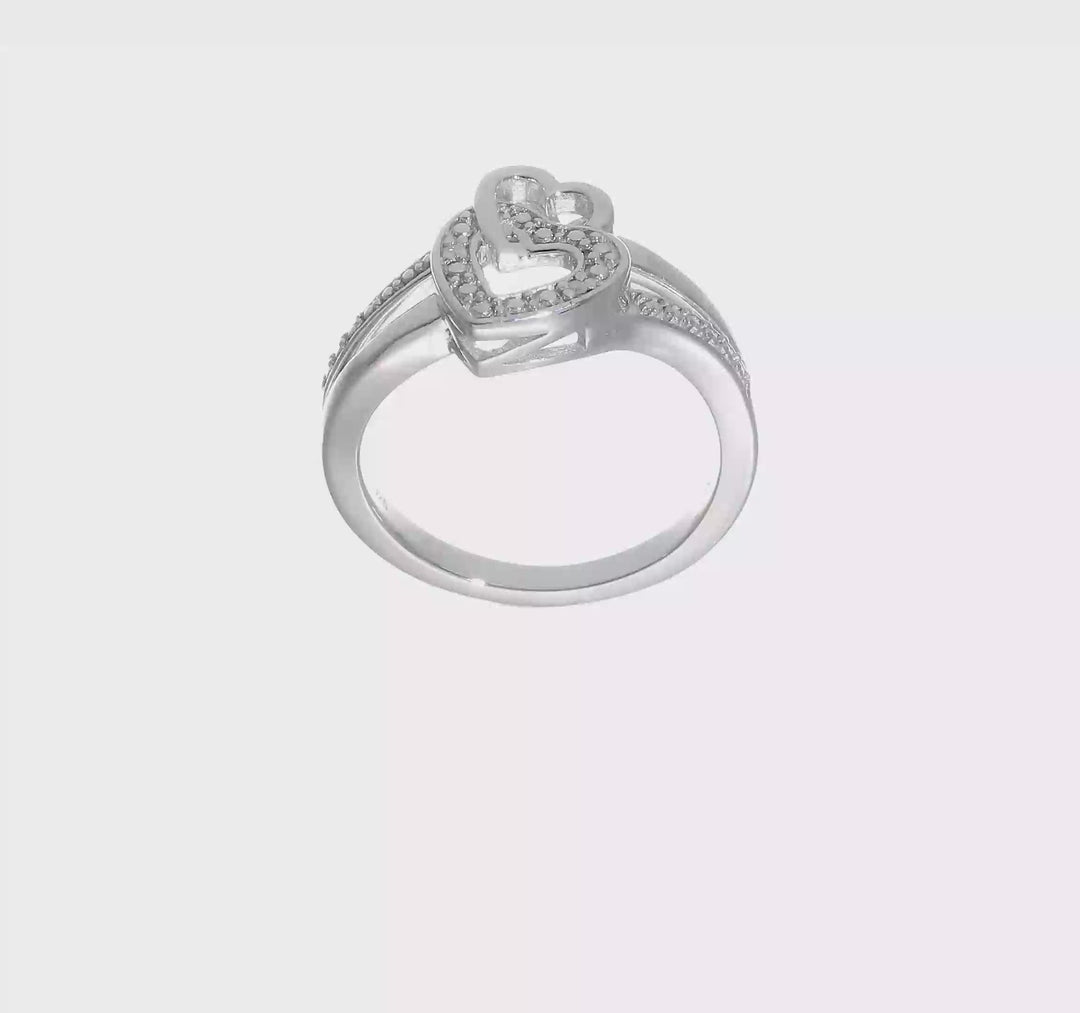Sterling Silver 2 mm 12 mm Top Diamond Double Heart Ring, view 5 of 5