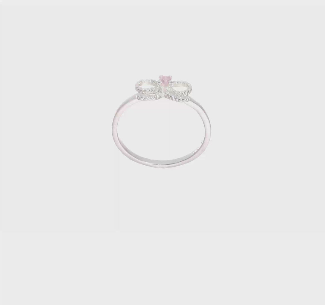 Sterling Silver Polished & Twisted Pink CZ Bow Ring, view 7 of 7