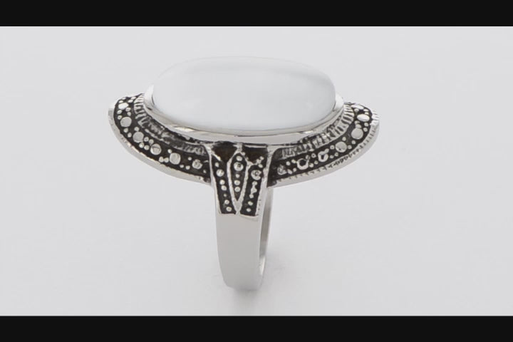 Stainless Steel Antiqued & White Cat's Eye Ring, view 8 of 8
