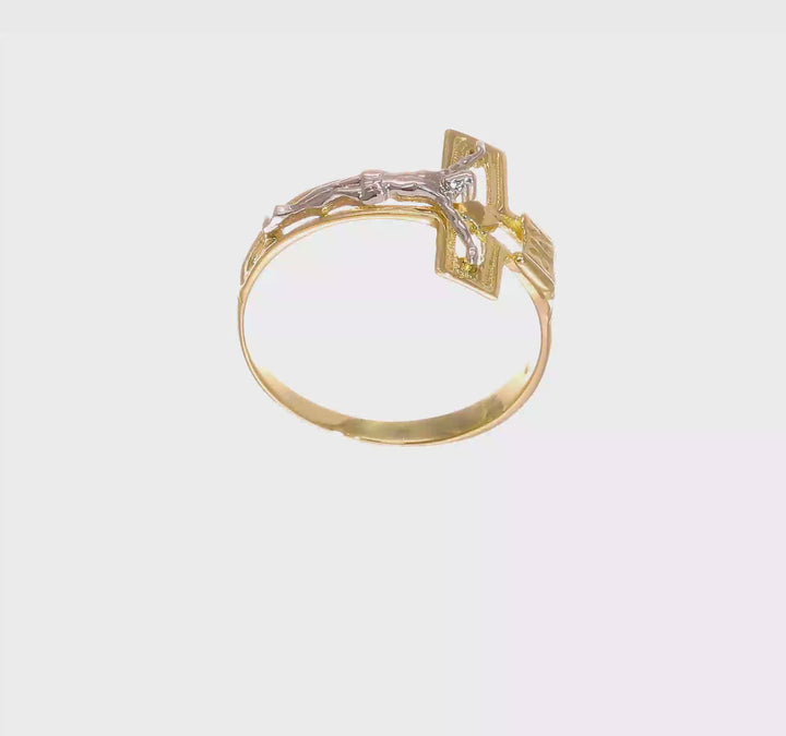 14k Two-Tone Gold Men's Polished Crucifix Ring, view 7 of 7