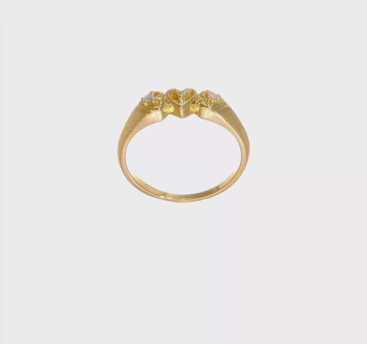 14k Yellow Gold 1/20 Carat Aaa Diamond Triple Heart Ring, view 5 of 5