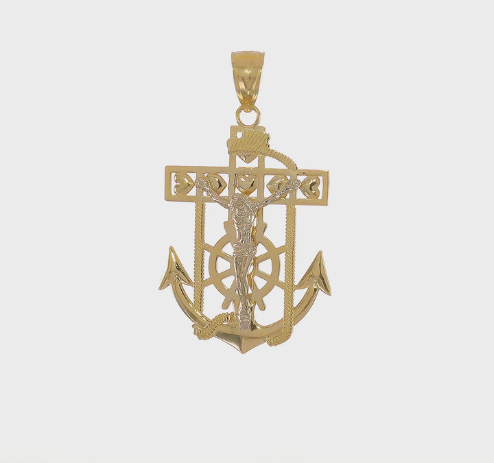 14k Two tone Gold Mariner's Crucifix Pendant