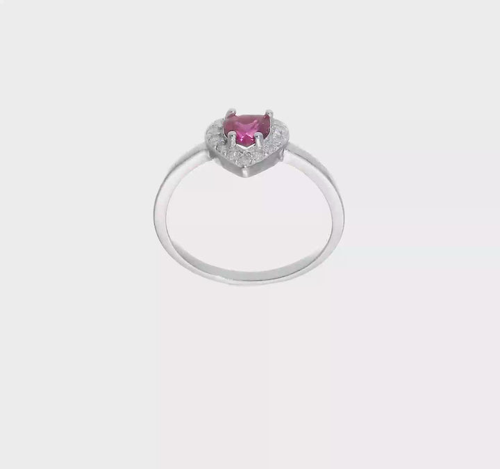 Sterling Silver Created Corundum & CZ Heart Ring, view 7 of 7