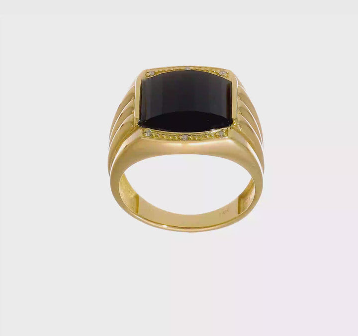 14k Yellow Gold 8.18 g Barrel Onyx and SI2/SI3 Diamond Men's Ring, view 7 of 7
