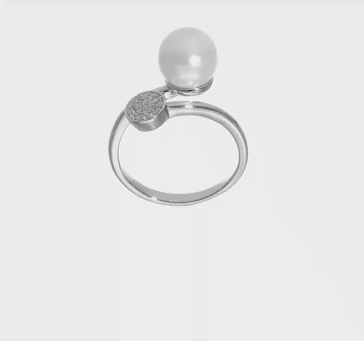Sterling Silver Polished with CZ and Acrylic Pearl Ring, view 7 of 7