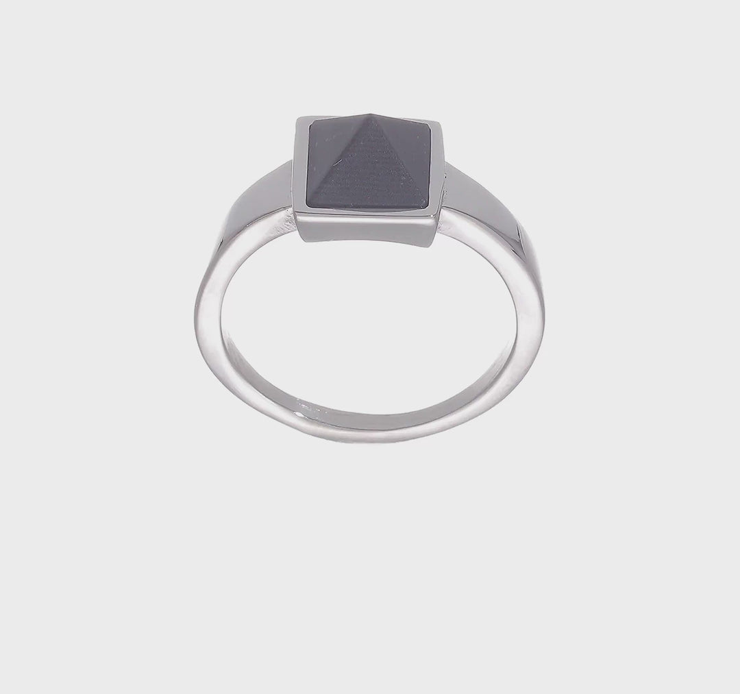 Stainless Steel Polished with Solid Black Carbon Fiber Geometric Ring, view 7 of 7