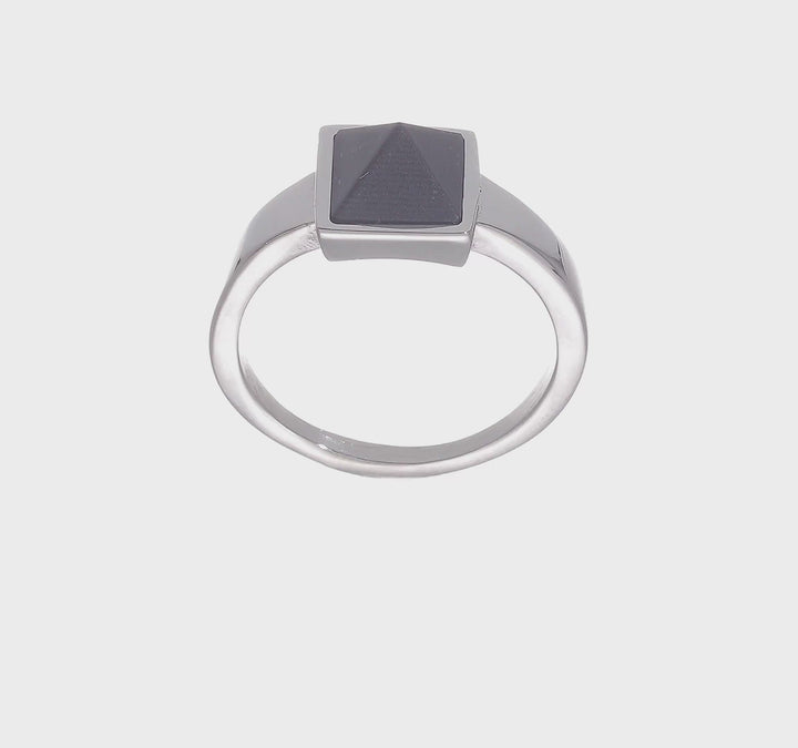 Stainless Steel Polished with Solid Black Carbon Fiber Geometric Ring, view 7 of 7