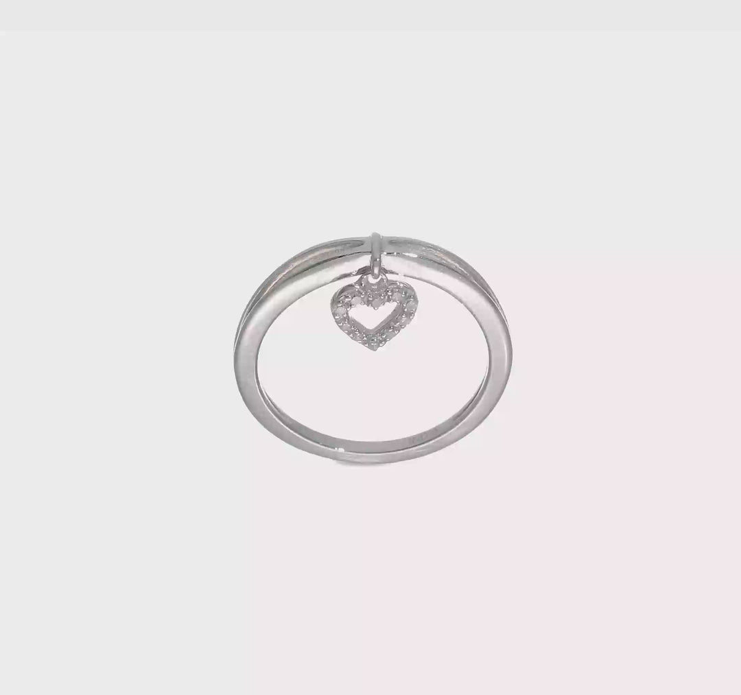Sterling Silver Diamond Heart Dangle Ring, view 7 of 7