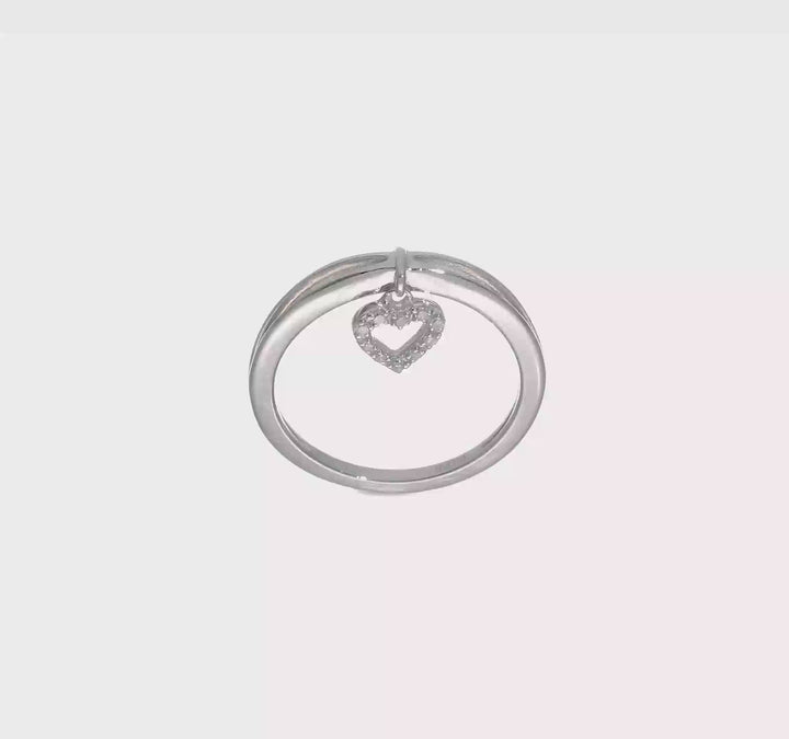 Sterling Silver Diamond Heart Dangle Ring, view 7 of 7