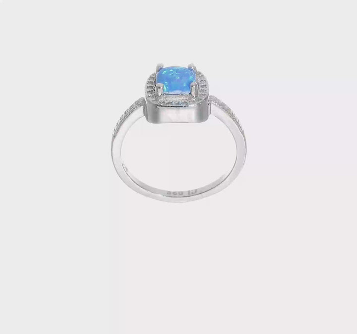 Sterling Silver Square Blue Created Opal CZ Ring, view 7 of 7