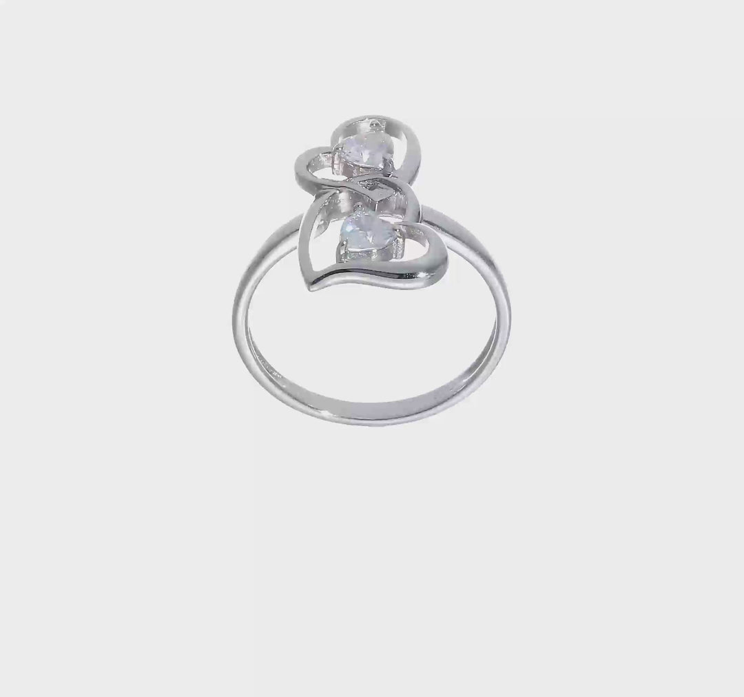 Sterling Silver 2 mm CZ Double Heart Ring, view 7 of 7