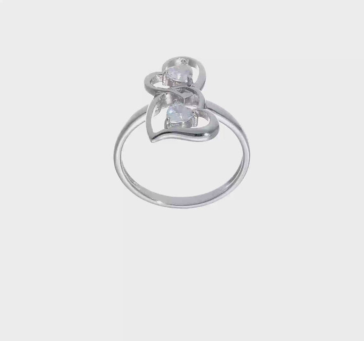 Sterling Silver 2 mm CZ Double Heart Ring, view 7 of 7