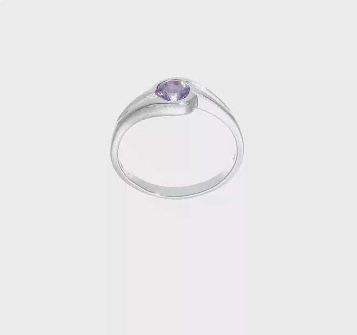 Sterling Silver Purple Round Bezel CZ Ring, view 7 of 7