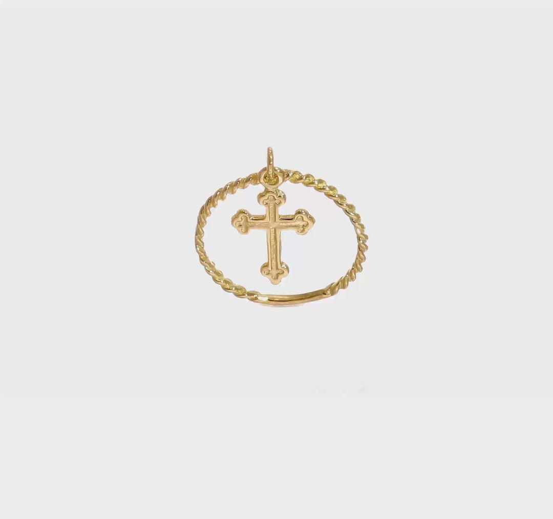 14k Yellow Gold Cross Dangle Twisted Band Ring, view 7 of 7