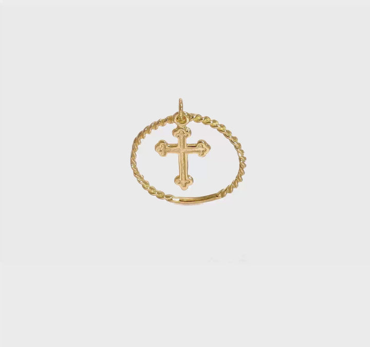 14k Yellow Gold Cross Dangle Twisted Band Ring, view 7 of 7