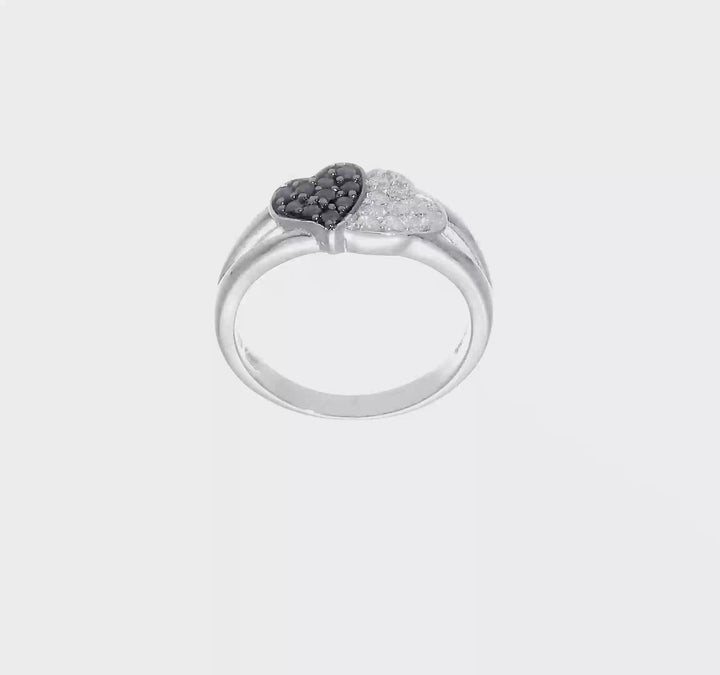 Sterling Silver Clear & Black CZ Hearts Ring, view 7 of 7